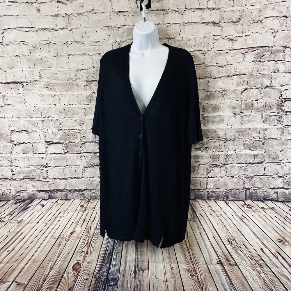 J.Jill Navy Linen Blend Button Short Sleeve Cardigan Sweater
